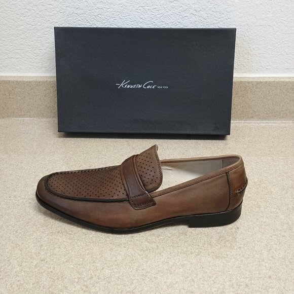 NWB Kenneth Cole New York Men 10.5 Loafer Full Leather Upper,Linings,Sole Cognac